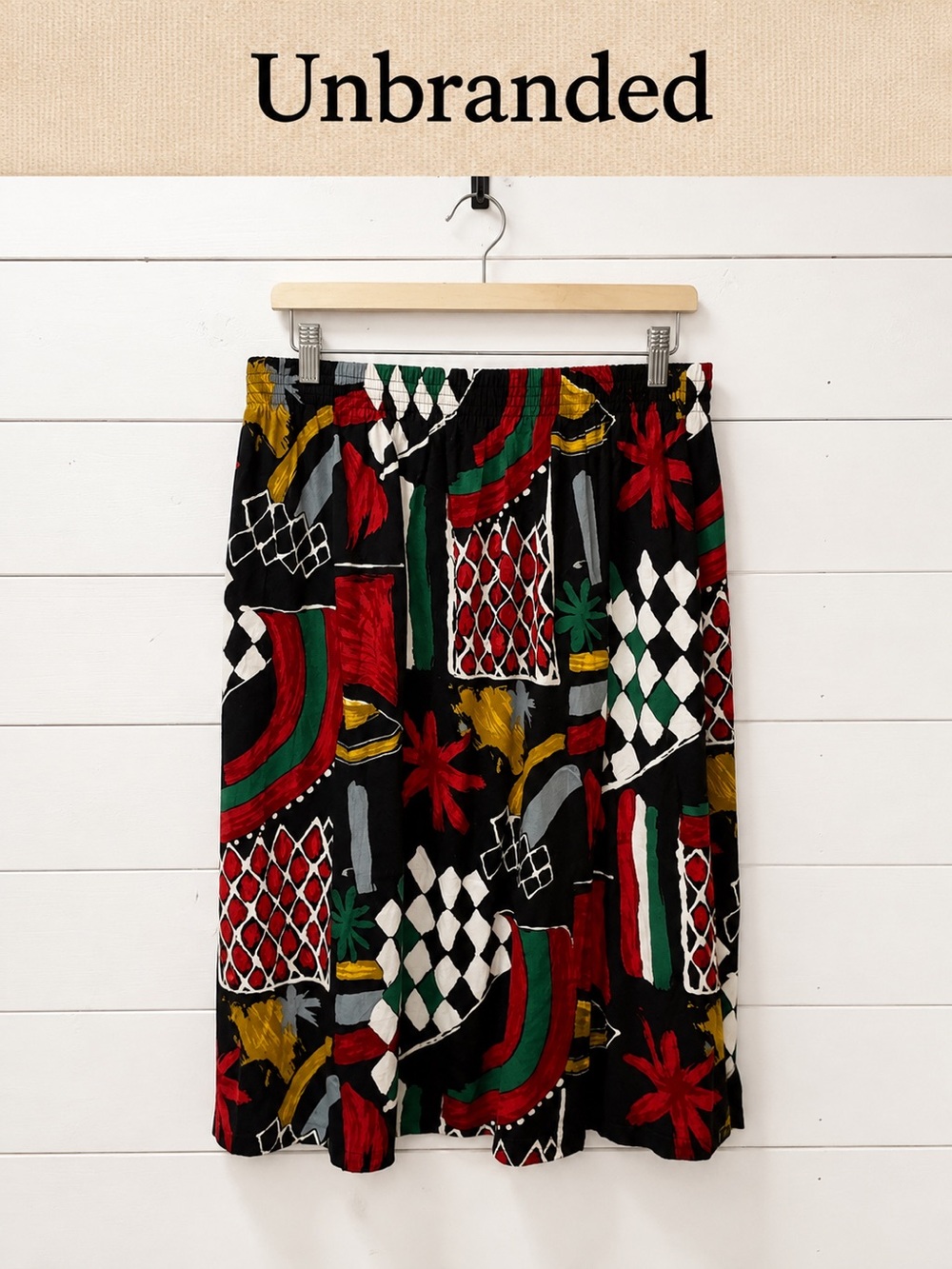 Vintage Abstract Print Skirt Black Red Green Size M Estimated